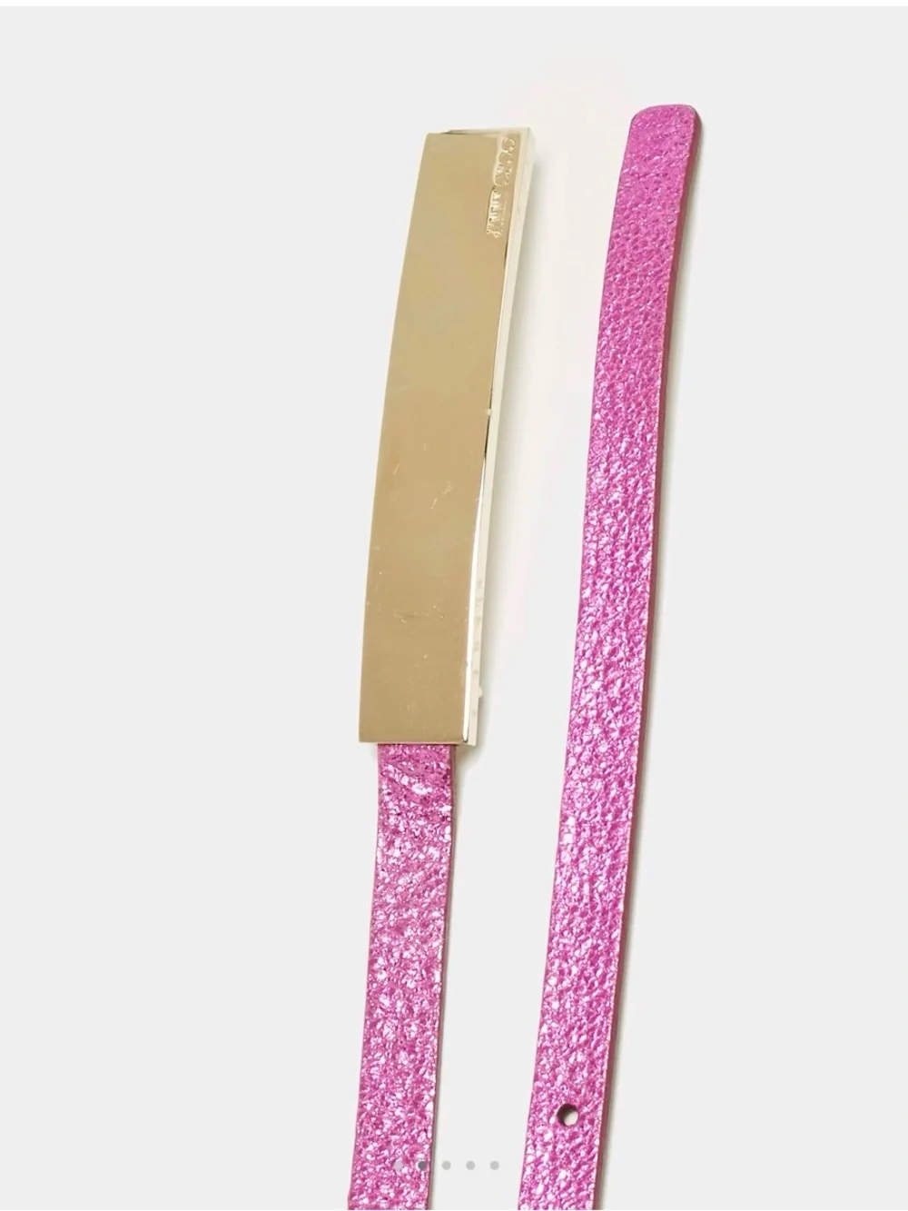 Jimmy Choo Metallic Pink Skinny Leather Belt with Gold Plate